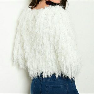 Shag Cardigan Sweater Jacket Eyelash Shacket Nellis White Medium NWOT